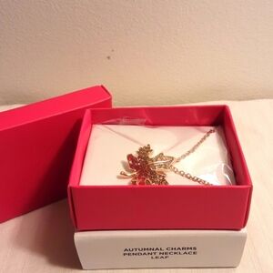 New! Leaf/Rose Goldtone Autumn Charm Pendant Necklace   -